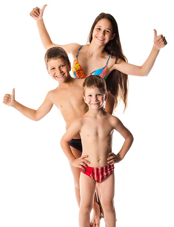 Poster kids for New Jersey Swim Safety Alliance giving a thumbs up